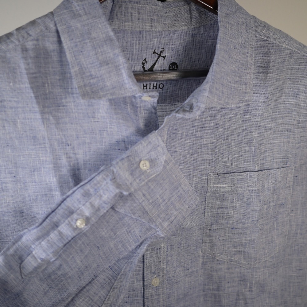 HIHO‎ Mens XXL Light Blue Linen Blend Long Sleeve Button Down Shirt Anchor Logo